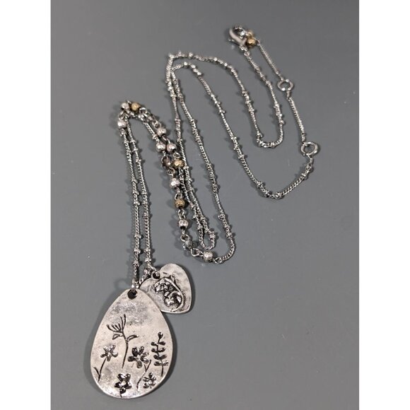 Boho Silver Tone Flower Teardrop Heart Charm Long Necklace 36" - Picture 2 of 7